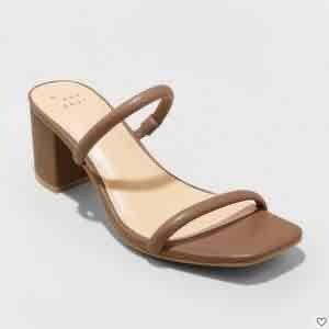 A New Day Womens Brown Open Toe Strappy Block Heel Sandals Mules Size 7.5